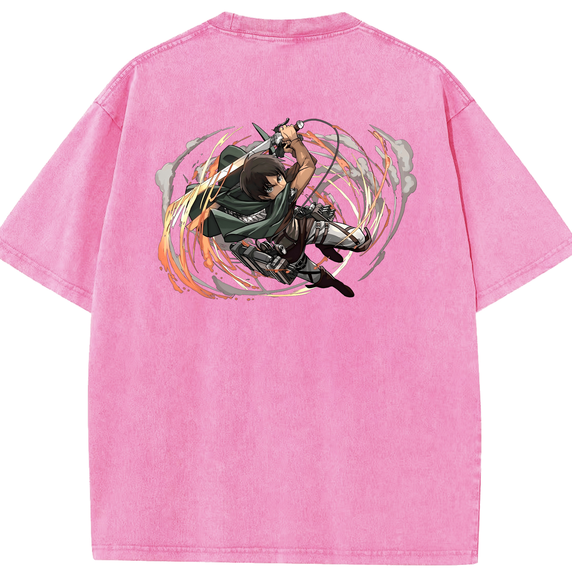 （画像用） 進撃の巨人 エレン･イェーガー Attack on Titan Eren Jäger 綿100% ヴィンテージ風 半袖Tシャツ（背面プリント）